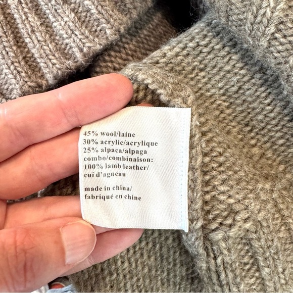 Pam & Gela Brown Crew Neck Sweater with curved hem leather elbow patches Small - Picture 8 of 9